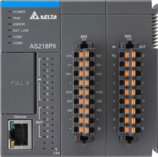 [AS218PX-A] CPU 256KB(64K steg) 8DI 6DO PNP 2AI 2AO Ethernet 2*RS485  CAN SD